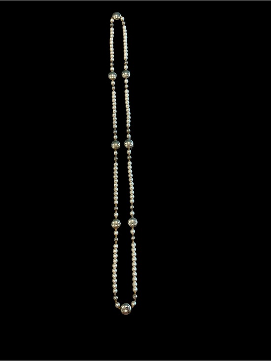 Jewelry - Elegant Silver Beaded Long Necklace - Silver